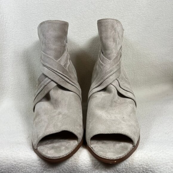 Very cute Open toe suede wedge beige side zip Shoes US Size 9.5 - Picture 6 of 10